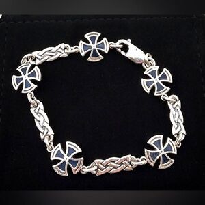 Sterling Silver 925 Maltese Cross  Blue Enamel Bracelet Vintage